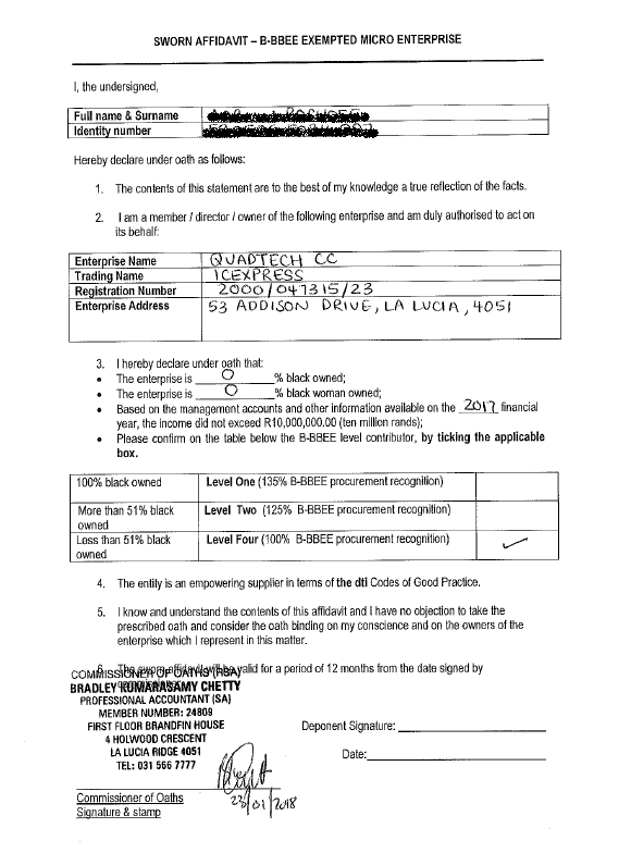 ICExpress BBBEE Certificate